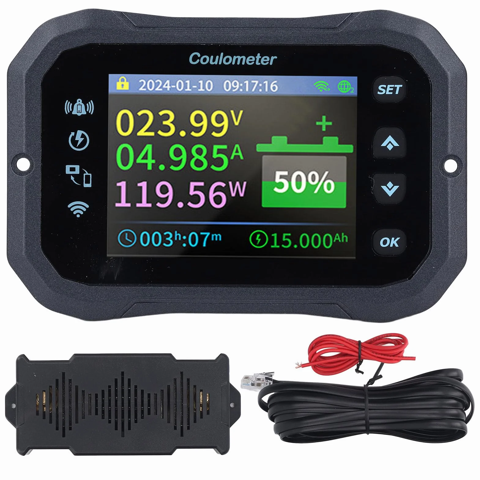 400A WiFi Batteriemonitor, Digitaler Batterie Coulometer 10-100V Batteriekapazität Spannung, Fernüberwachung per App, 2,4-Zoll-Farb-LCD-Coulometer, Für Wohnmobile, Wohnwagen Und Camper