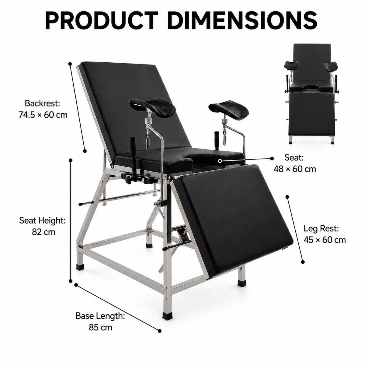 Gynäkologischer Stuhl, Edelstahl verstellbar, 200kg Tragfähigkeit | Für Kliniken und Praxen, Hygienisch Leicht zu Reinigen, Stabile Edelstahlkonstruktion, Ergonomische Polsterung
