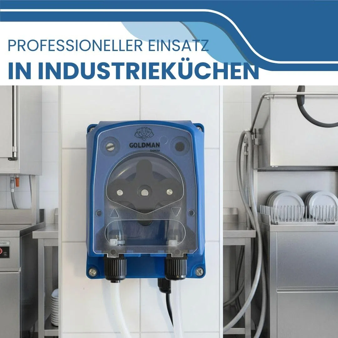 GOLDMAN SERVICE Peristaltische Dosierpumpe, verstellbar, 120 ml/min, Dosierer für Waschmittel und Klarspüler für industrielle Geschirrspüler – IP65, 5 W, Wandmontage