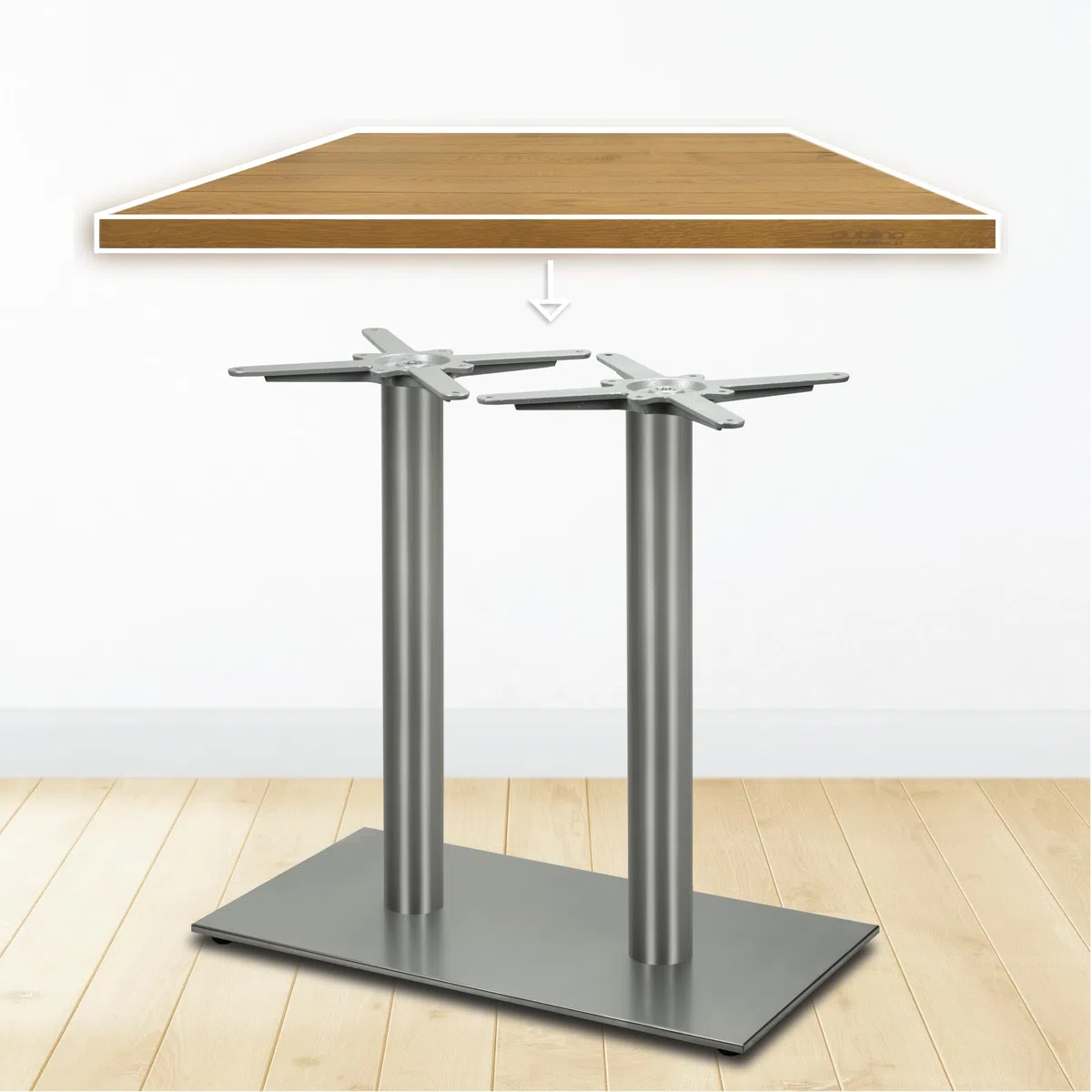 Doppel Tischgestell | Premium | PD7091inox | INOX | Edelstahl Esstisch Tischbein | Höhe 73 cm | 31 kg | Bodenplatte 75x40 cm | max. Tischplattengröße 160x80 cm