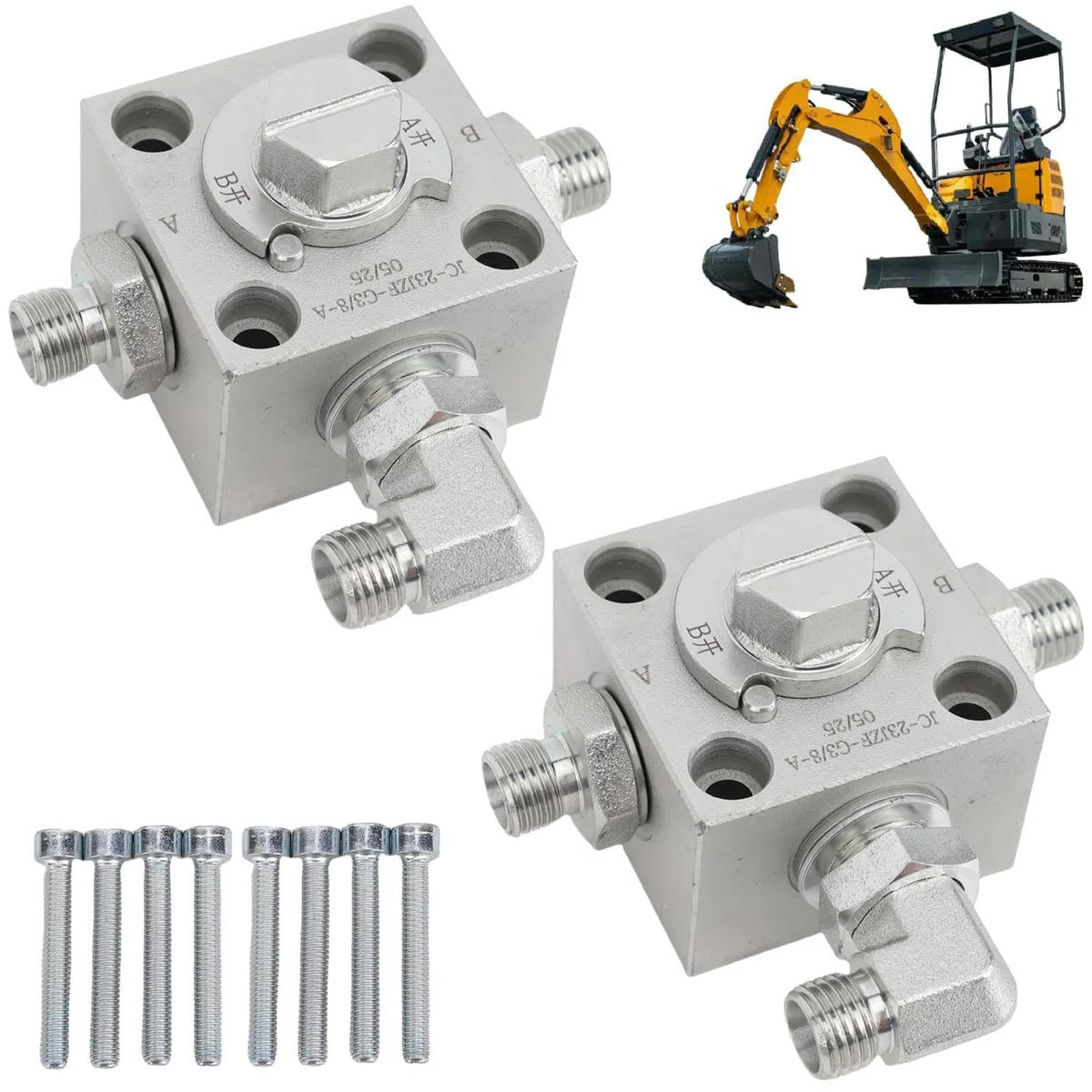 Fabater 3-Wege-Diverer-Ventil für Minibagger, 2 Stück Hydraulisches Diver Ter Ventil, Kleine Bagger Drei-Wege-Regelventil, Drossel-Ersatzteile