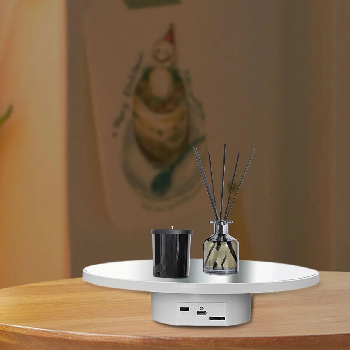 Oshhni Motorisierter elektrischer Drehteller, automatisches Präsentationstablett für Geschenke, Mehrzweck, drehbarer Drehteller für die, 25 cm Weiß