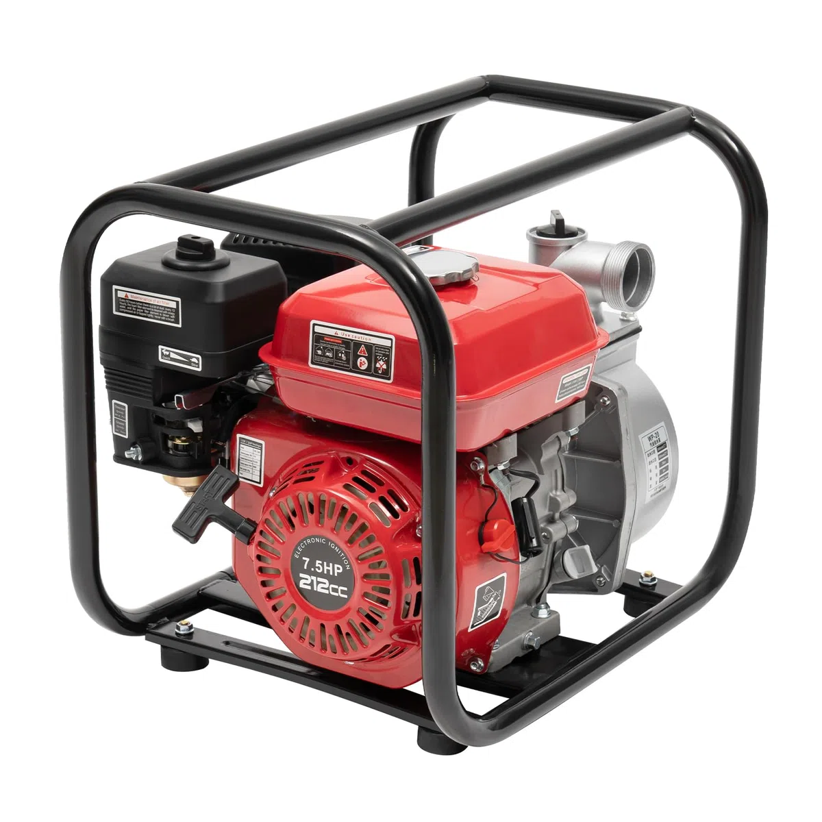 2" Benzin Wasserpumpe, 7,5PS 26m Förderhöhe, 36.000 l/h, Gartenpumpe Schmutzwasserpumpe mit 4-Takt-Motor und 7m Schlauch, Benzin Pumpe, Seilzugstart, Metallfuß, Tragegriff