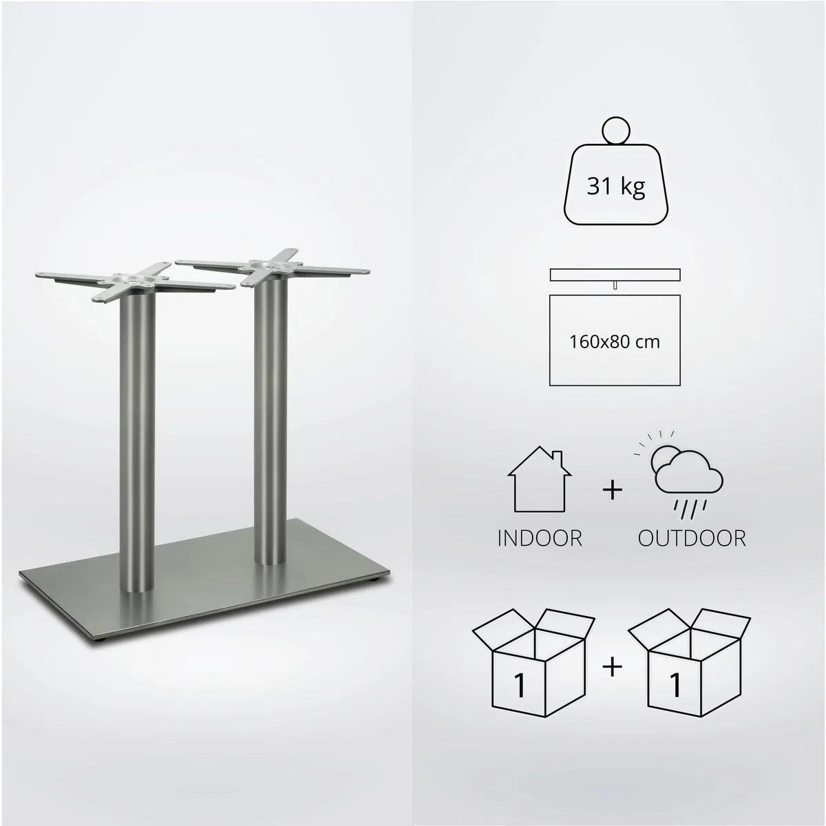 Doppel Tischgestell | Premium | PD7091inox | INOX | Edelstahl Esstisch Tischbein | Höhe 73 cm | 31 kg | Bodenplatte 75x40 cm | max. Tischplattengröße 160x80 cm