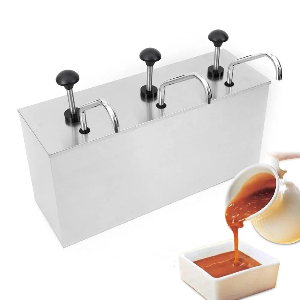 3x4 Liter Edelstahl Pump Saucenspender Soßenpumpenspender, Edelstahl Soßenspender Ketchup Spender Senf Behälter, Salatdressings Mayonaise Sauciere Dispenser, für Küchen, Hotel, Restaurant
