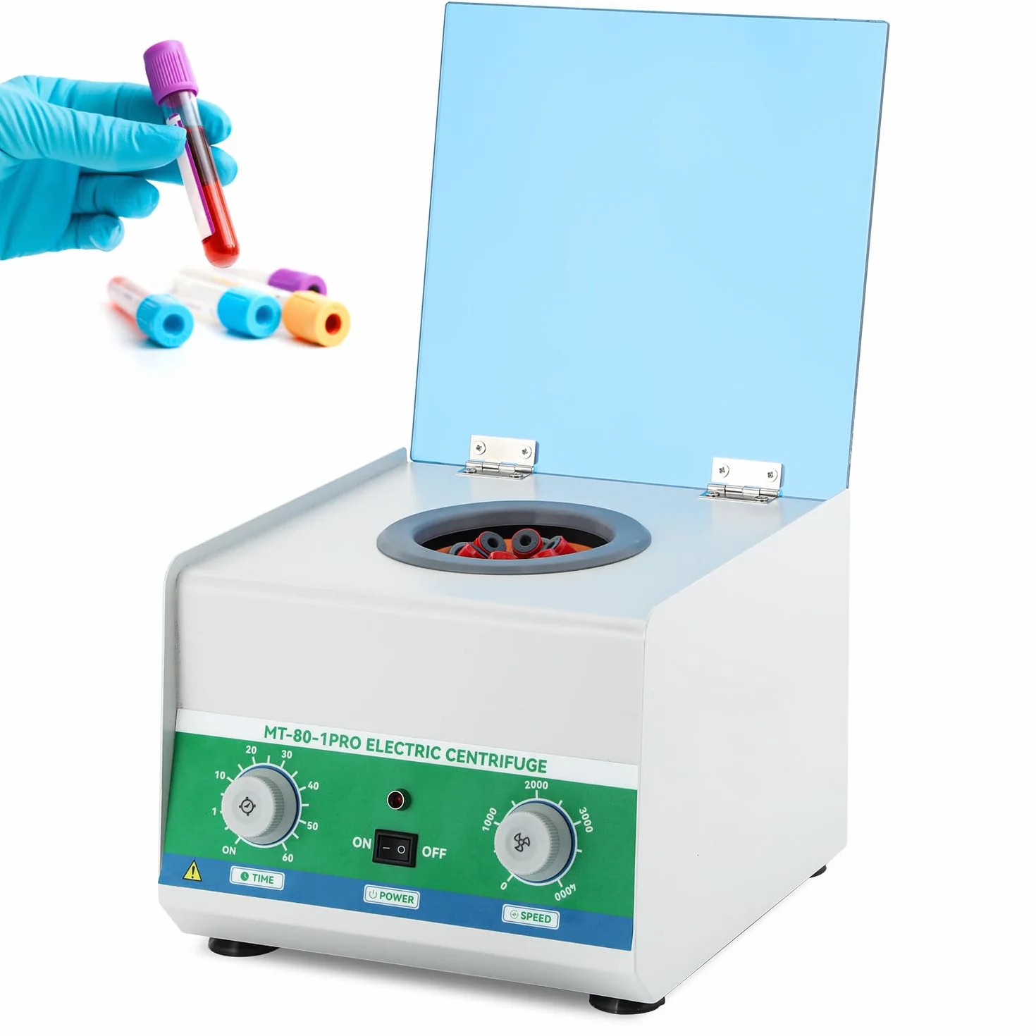 Mxmoonant Zentrifugalmaschine, 4000rpm, 6x15ml, 1865xg, 60min Timer, 4.6kg, 280 * 260 * 190mm, geeignet für 15ml/10ml/5ml Teströhrchen, für Probentrennung, Qualitative Analyse in Labor (EU Stecker)