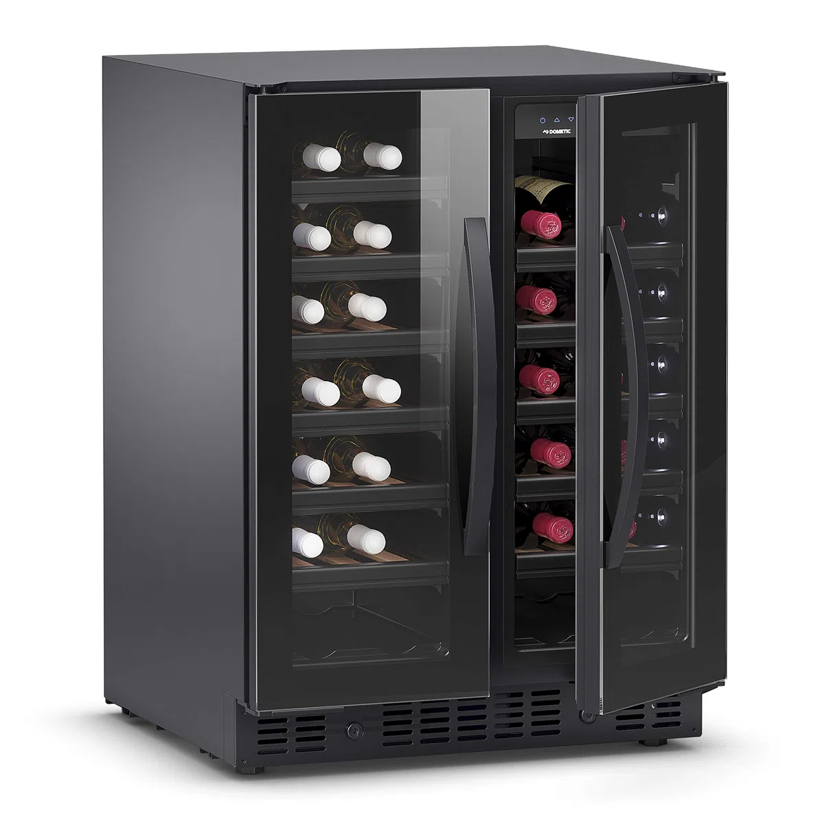 DOMETIC E40FGD Weinkühlschrank mit zwei Temperaturzonen und doppelter Glastür für 40 Flaschen, Schwarz