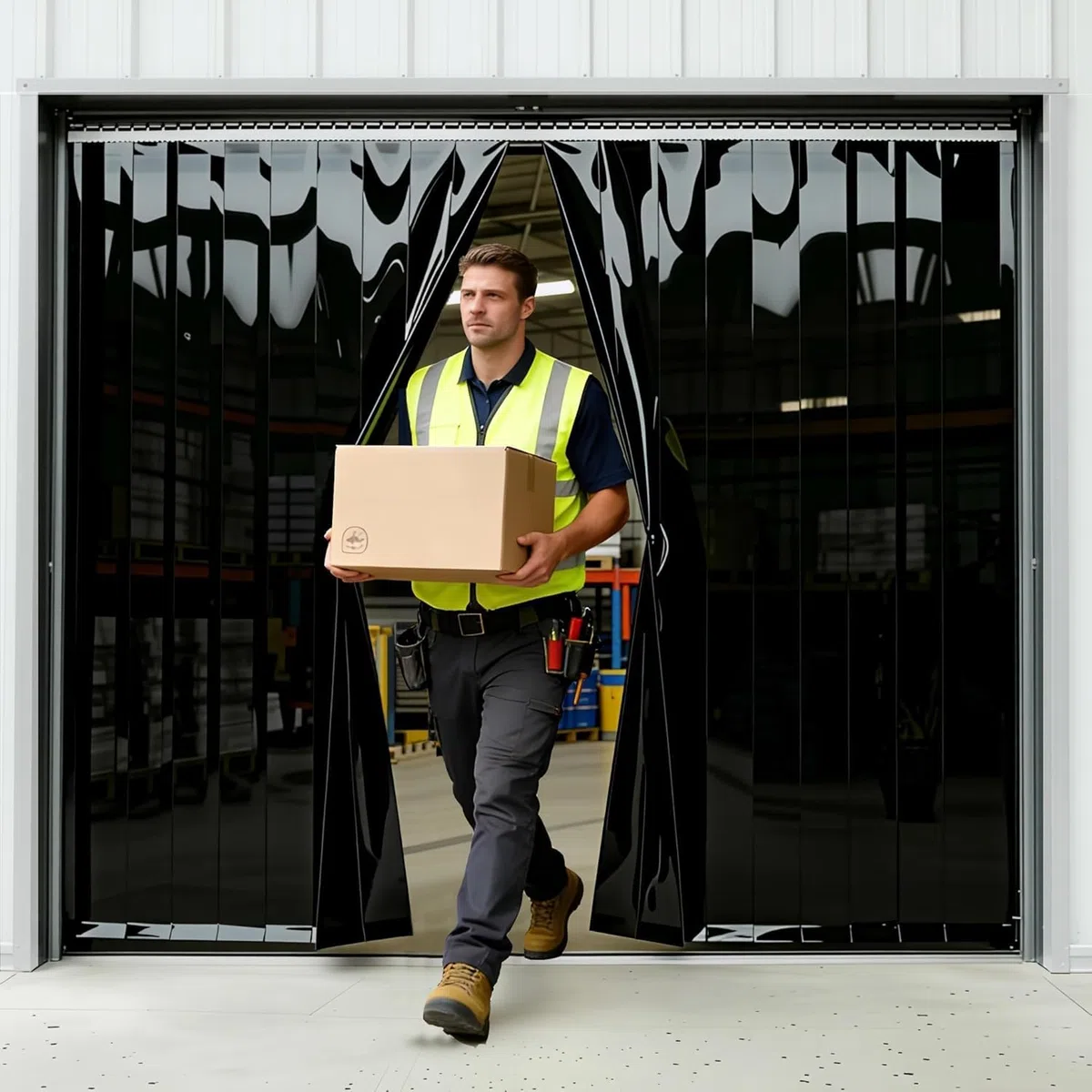 PVC-Streifenvorhang Schwarz 0.5x100' - 18cm Breite x 3048cm Höhe, Blickdicht, Lichtundurchlässig, Schwerlast, Wasserdicht, für Lager, Gefrierraum, Garage AP1173