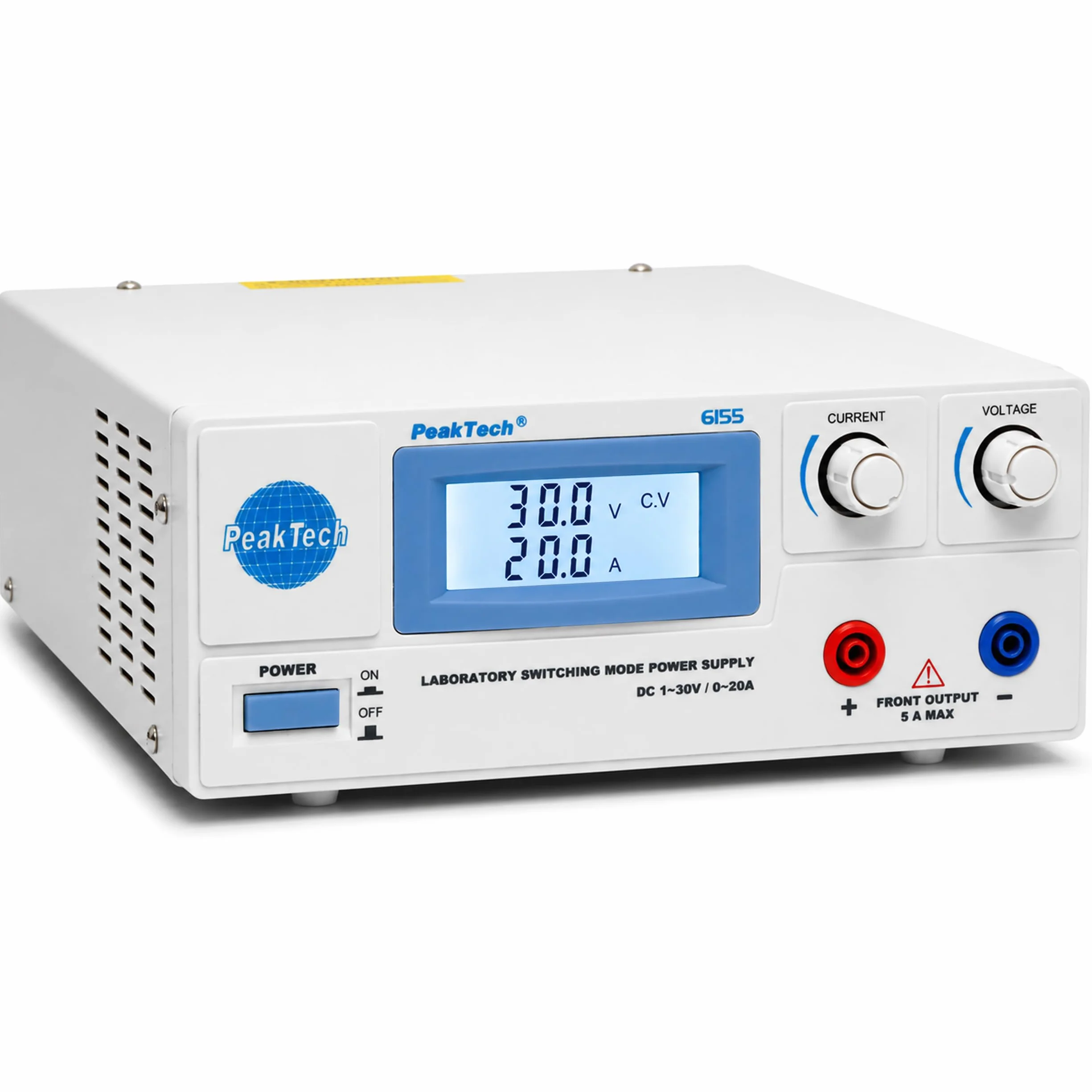 Peak Tech P 6155 – Digitales Labor Netzteil C 1-30 V/ 0-20A mit beleuchteter LCD Anzeige, Zuverlässsiges Schalt Netzgerät, Überspannungsschutz, DC Ausgang, Ausgangsleistung: 600 W - 214 x 87 x 336 mm