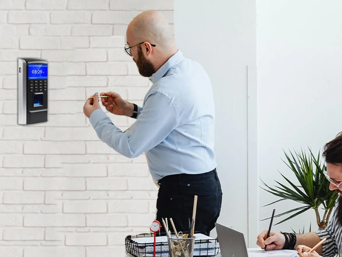 HDWR CTR12 Zeiterfassung, Stechuhr mit Fingerabdruck und RFID-Karte | Terminal für Kleinbetriebe, 125-kHz-Kartensystem, Passwort, Zeitplanung, Betrieb ohne Abo und Software