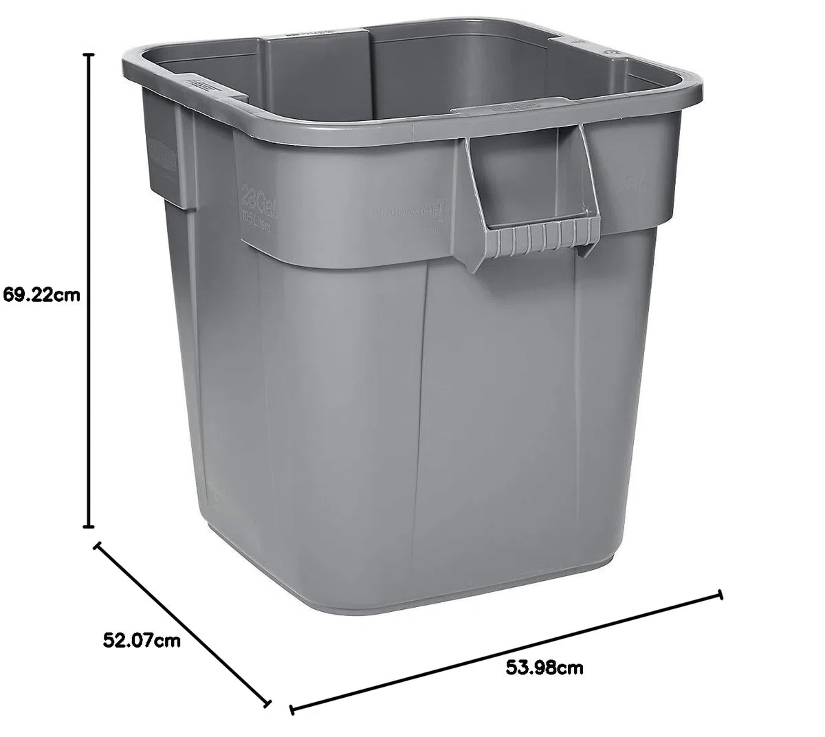 Rubbermaid Commercial Products BRUTE Quadratischer Mülleimer 106L Grau – Robuster Kunststoffbehälter ohne Deckel, stapelbar und leicht zu reinigen, für Gastronomie Büro Schule und Lager – FG352600GRAY