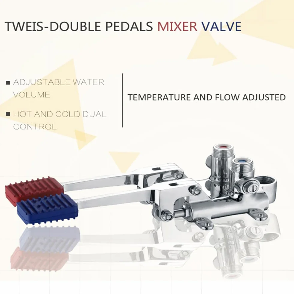 HEYOUTH Tretmischer G1/2",Fußpedal Wasserventil für Fußpedalhahn,Berührungsloser Wasserhahn,Bodenmontage Messingpedalventil,Warm und Kaltwasser,für Industriewaschbecken, Hotellerie, Pedalwaschbecken