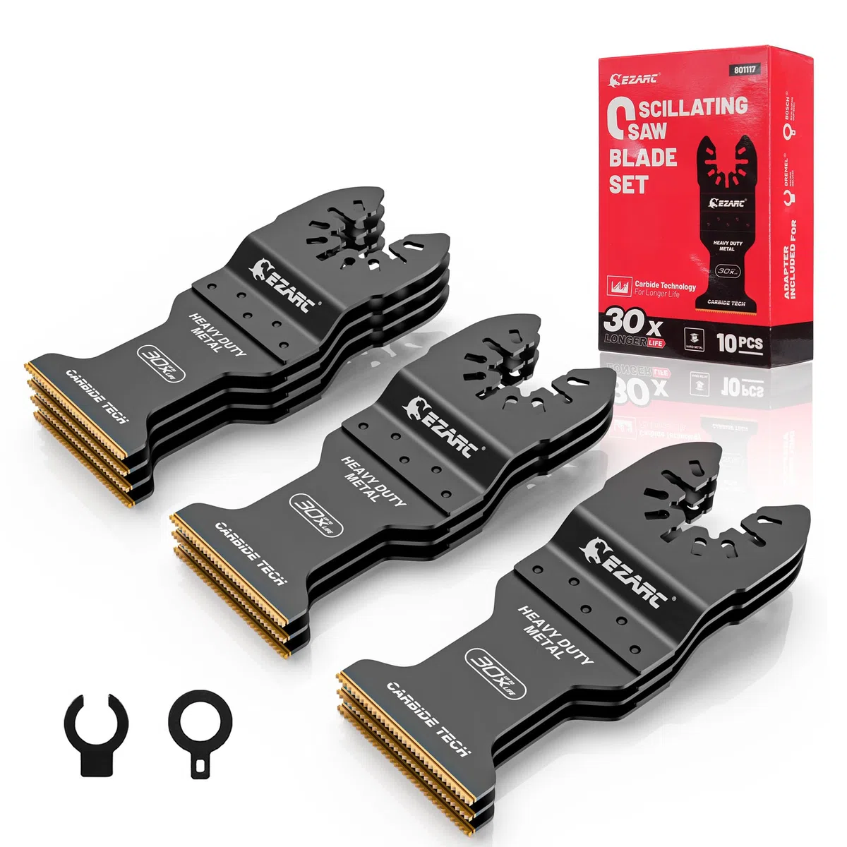 EZARC Hartmetall Multitool Sägeblätter, für Metall und Bolzen, 10tlg | Carbide-Zähne, 30-fache Lebensdauer, Carbide-Laserschweißtechnologie, für Edelstahl, gehärtete Schrauben, Stahlnägel