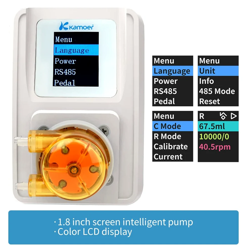 Kamoer M1-STP Intelligente Peristaltikpumpe, 24 V, verstellbarer Schrittmotor, Flüssigkeitsdosierpumpe mit niedriger Durchflussmenge, programmierbar, mit Steuerung für Laboraquarien, 0-88 ml/min