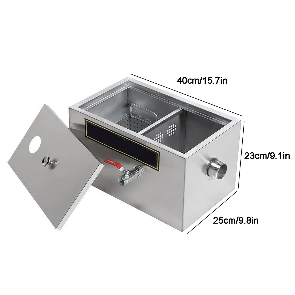 PROPFE Grease Trap Interceptor, Stainless Steel Wastewater Grease Traps Commercial for Under Sink, Commercial Grease Separator with Top Inlet for Restaurant Kitchens, Hotels and Buffets
