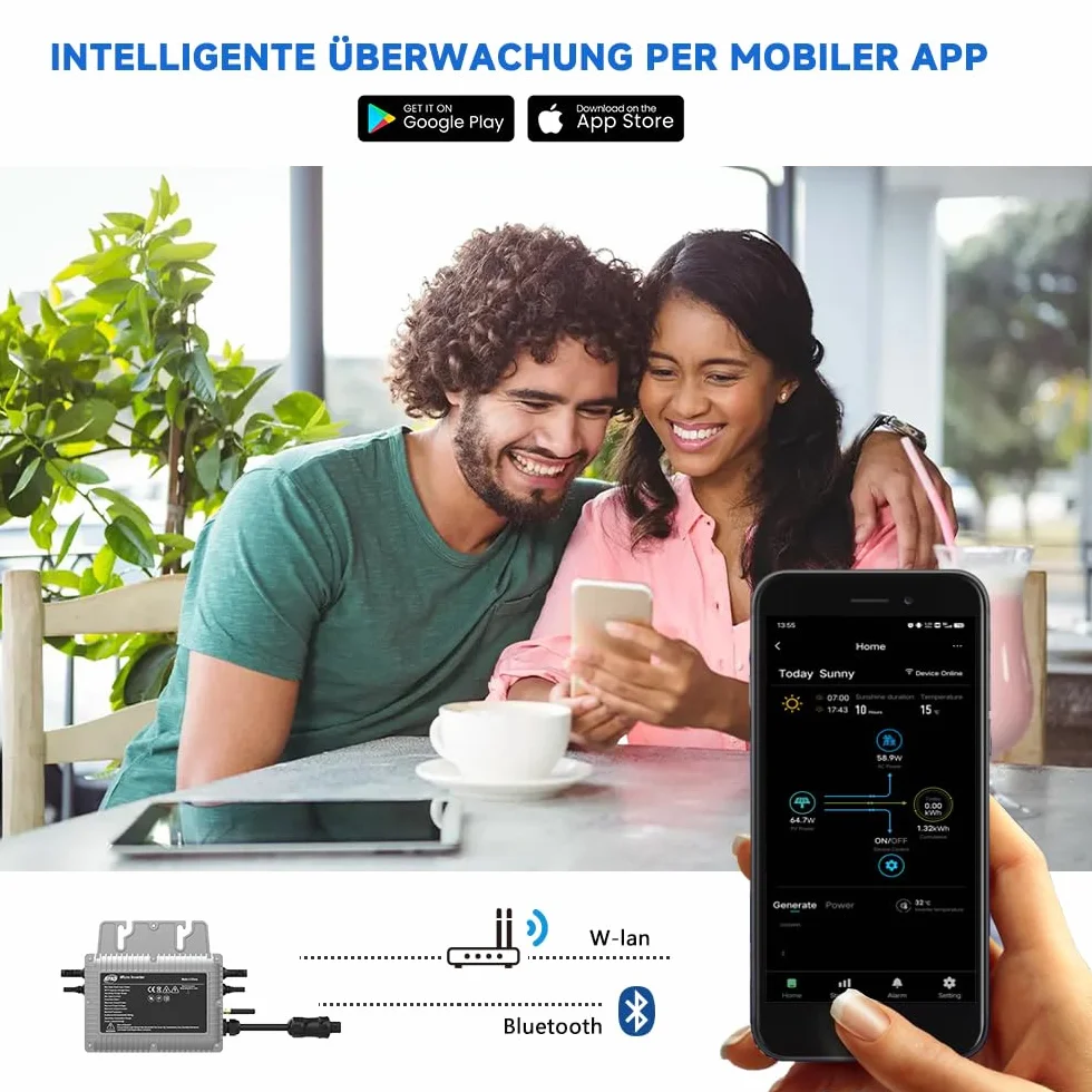 Micro Wechselrichter 800 W with 5 m AC Kabel,Solar Wechselrichter MPPT Micro Solar Power Supply,Plug and Play Home Einfache Installation WiFi Überwachung with App IP67 Wasserdicht