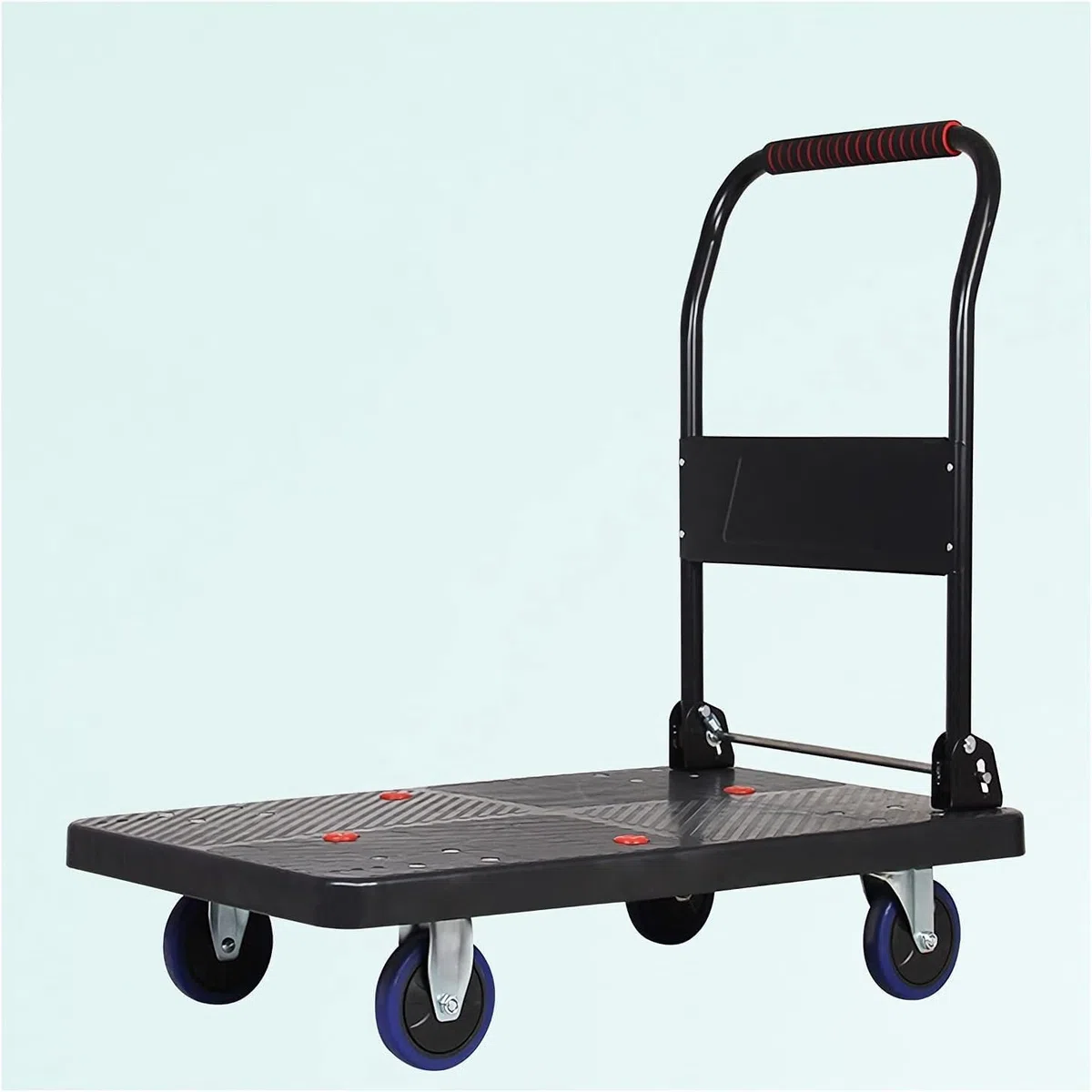 Generischer Pritschen-Handwagen, Plattformwagen mit Kunststoffplatte und dickem, faltbarem Metallgriff, Schubkarre mit leisen Rädern für das Homeoffice, Tragkraft 660 lb,