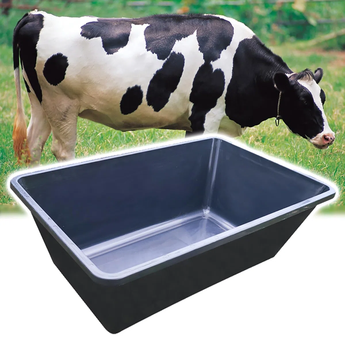 Futtertrog für Kühe, Pferde, Schafe, Schweine und Ziegen im Freien, Futtertrog für Weide und Geflügel mit tiefer Rille, Heu-/Trink-/Futtertrog-System aus Kunststoff (Schwarz)