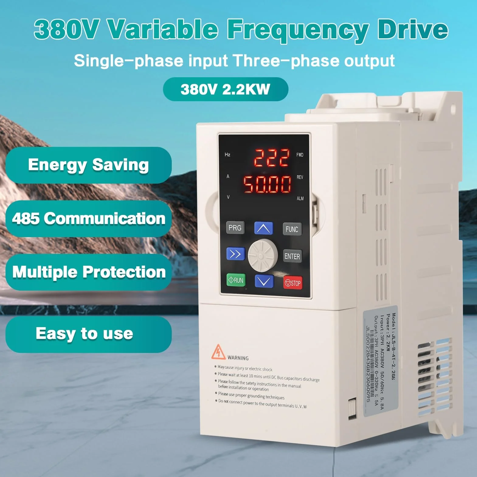 Frequenzumrichter 380V VFD Motordrehzahlregelung Drehzahlregler 380V Motor Dreiphasiger EIN und Ausgang CNC-Frequenzumrichter 4 kW mit 2 m Verlängerungskabel