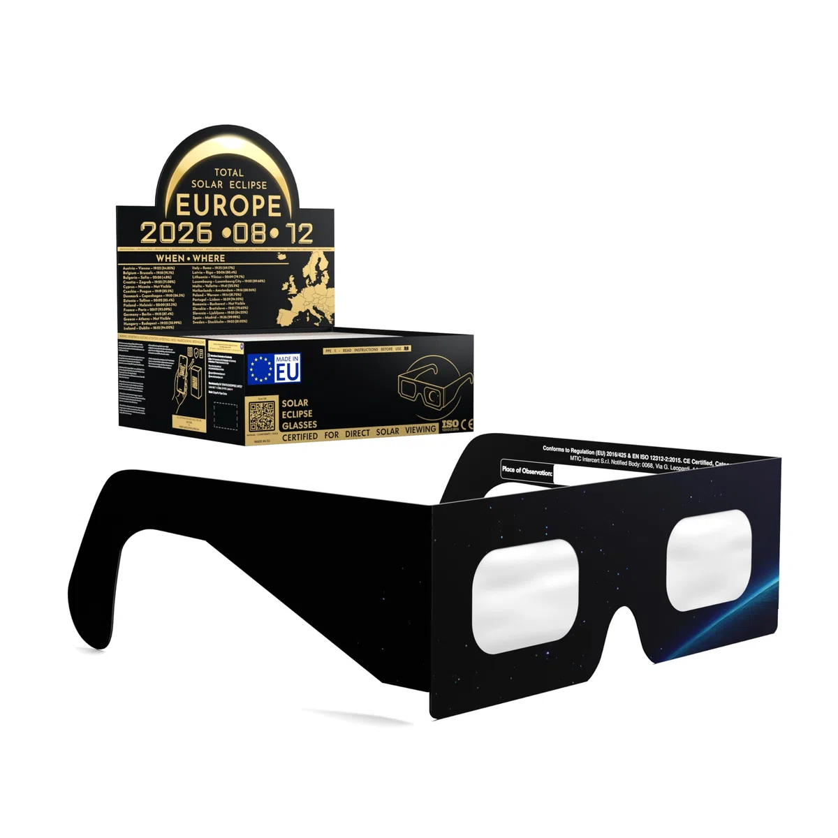 Absolute Eclipse Sonnenfinsternis Brille Astronomie 2026 zum Sehen der Sonnenfinsternis - ISO 12312-2 CE Zertifiziert - 50er Pack Veranstaltungen - Design Orbiter - EU Hersteller Anerkannt AAS