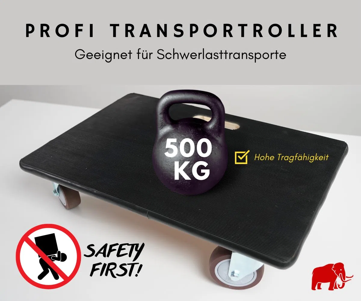 PROREGAL Profi Transportroller Hercules 40x60 cm Schwerlast bis 500 kg mit 4 Gummirollen & Griff, Sperrholzplatte mit Gummibelag rutschfest, 10er Set Rollbrett für Möbel Umzug Werkstatt Möbelroller