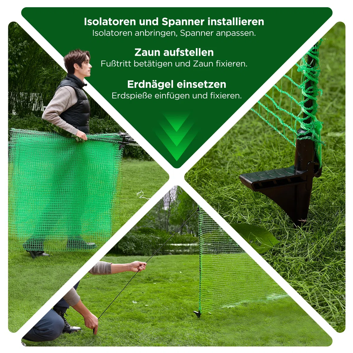 Signstek Mobiler Begrenzungszaun 120 cm hoch – 25 m Steckzaun mit 15 Pfählen, ohne Strom, engmaschig, grün | Hunde- & Hühnerzaun, Campingzaun