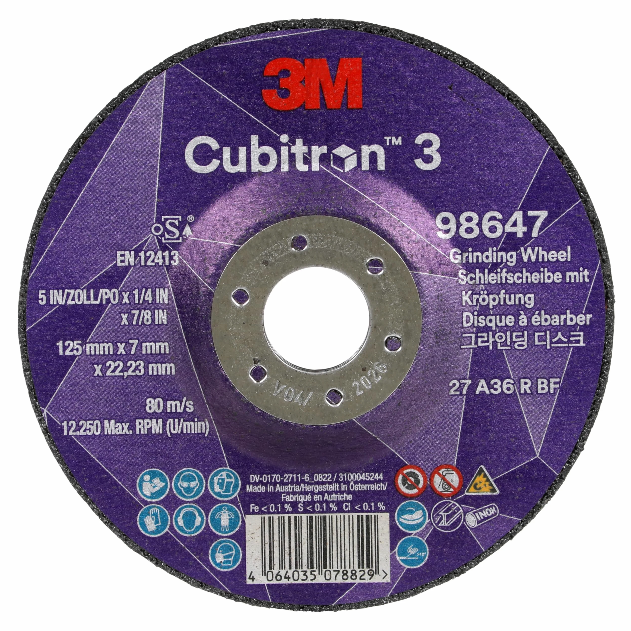 3M Cubitron 3 Schruppscheibe, 98647, 36+, T27, 125 mm x 7 mm x 22,23 mm, EN, 10/Pack