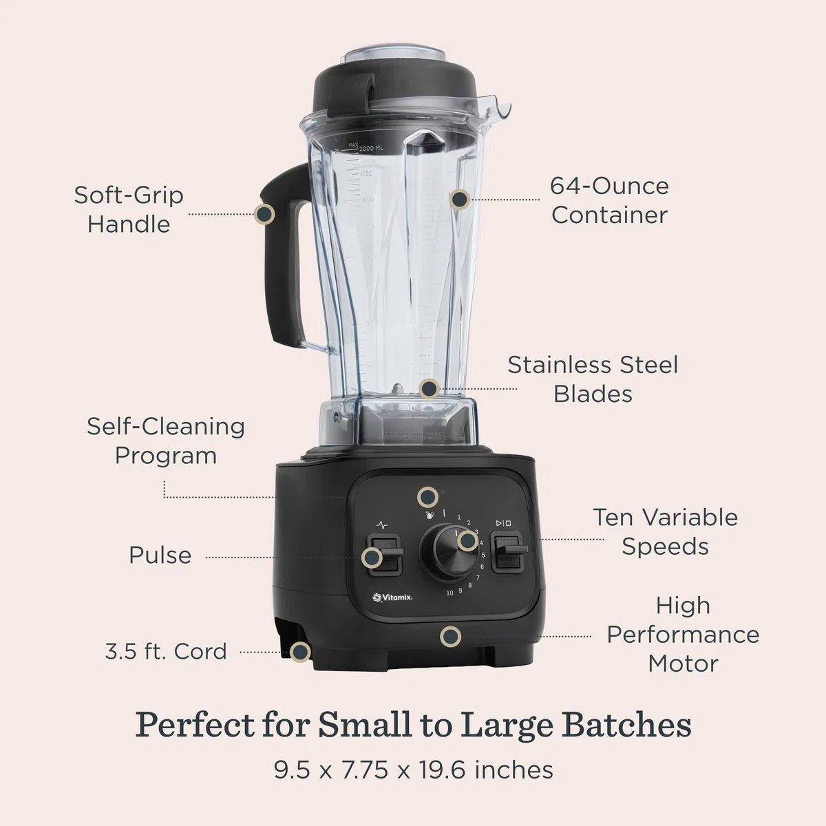Vitamix VX1 Mixer, professioneller Küchenmixer für Smoothies, Suppen, Säfte und mehr, 10 Geschwindigkeiten, Edelstahlklingen, selbstreinigendes Küchengerät, 1,8 l klassischer Behälter, Schwarz