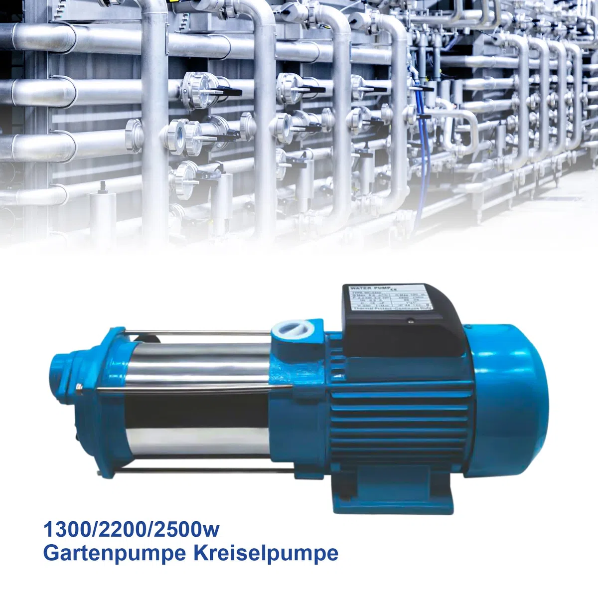 Mehrstufige Kreiselpumpe 4000L/H 1300/2200/2500W 2850U/min, 9.8 Bar Gartenpumpe Wasserpumpe Jetpumpe Druckverstärker für Hauswasserwerke, Haus und Garten, Wasserversorgung (1300, Watt)