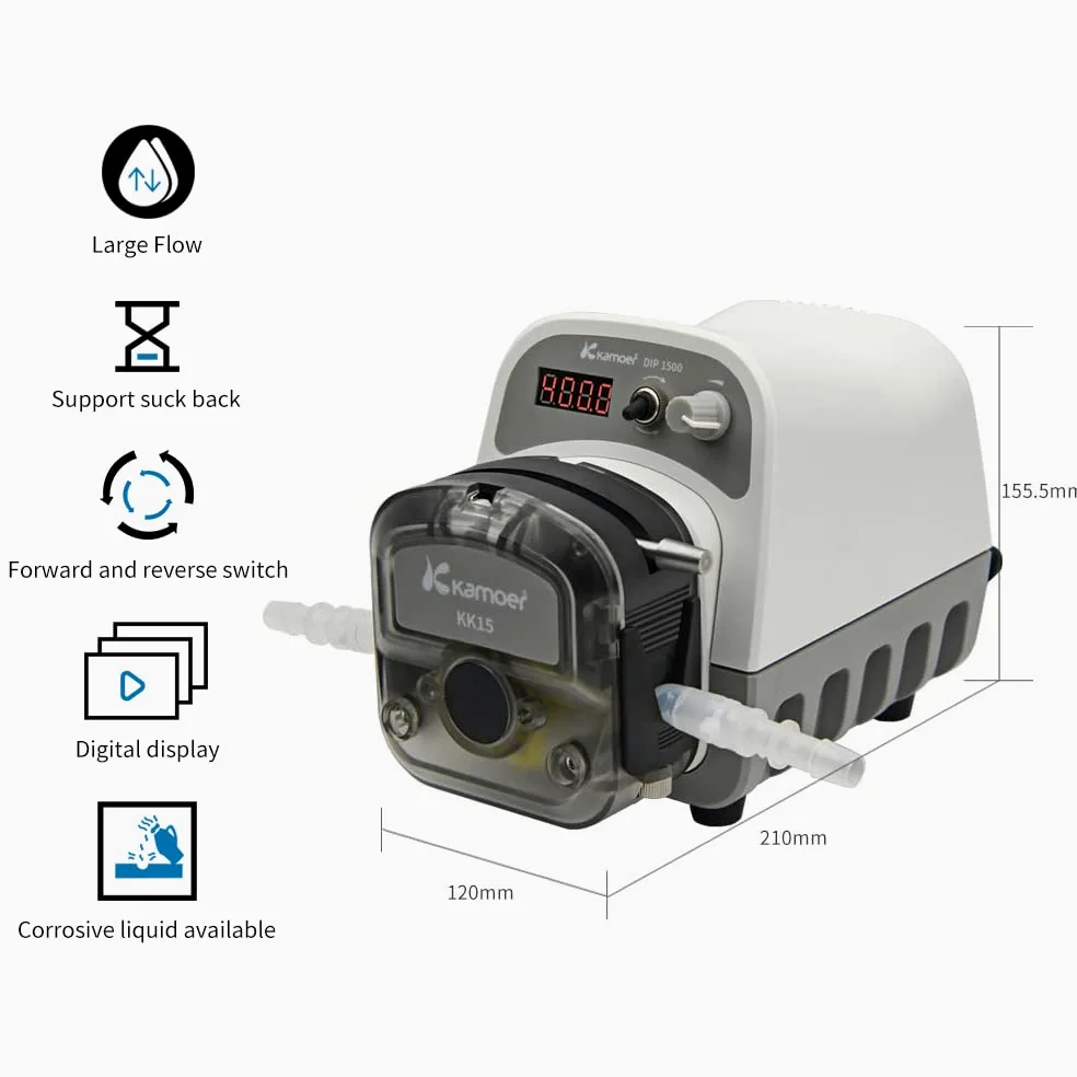 Kamoer DIP1500 Peristaltikpumpe, 24 V, 1500 ml/min, intelligenter hoher Durchfluss, variable Geschwindigkeit, 0,1-400 U/min, Flüssigkeitsdosierpumpe, 3 Rotoren, LED-Display, RS485, 7,9 mm x 11,1 mm
