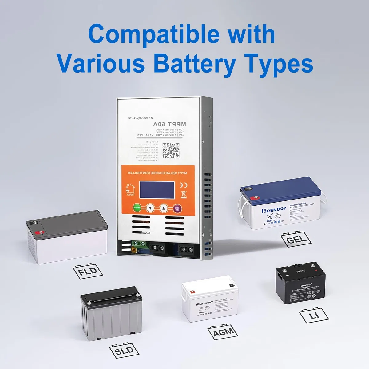 60A MPPT Solarladeregler (WiFi) mit LCD-Display, unterstützt APP-Steuerung, max. 2800 W PV-Leistung, MPPT-Laderegler für 12V, 24V und 48V Batterien
