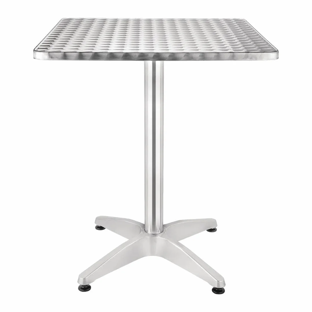 Bolero Edelstahl- und Aluminium-Quadrat-Bistrotisch 600 mm, Grau, Aluminiumrahmen & Edelstahlplatte, Größe: 720(H) x 600(B) x 600(T) mm, Gummifüße, Tisch für drinnen & draußen, flach verpackt, U427