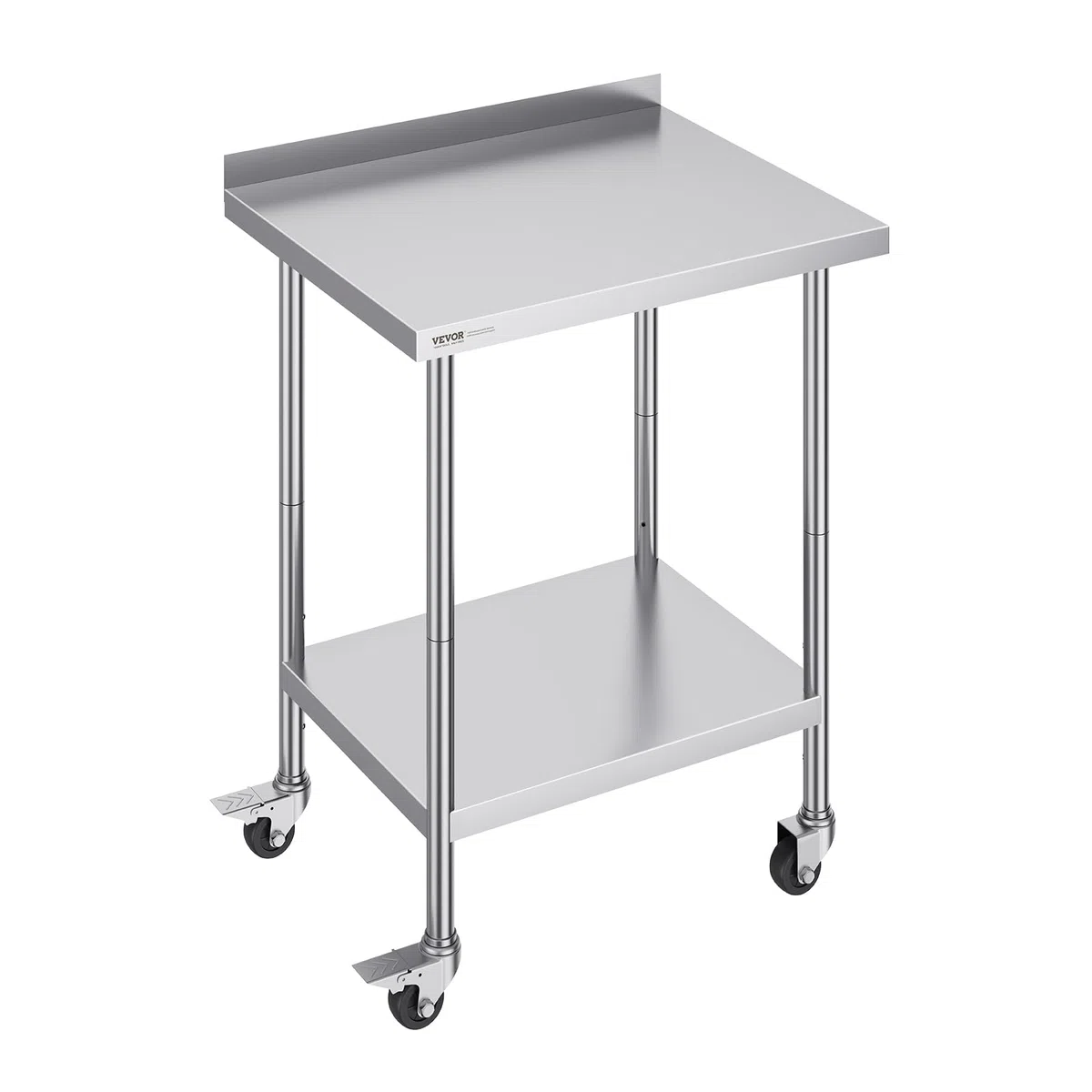 VEVOR Edelstahl Arbeitstisch Küche, kommerzieller Lebensmittelzubereitungs Küchetisch mit Rollen, 61 x 76 x 100 cm