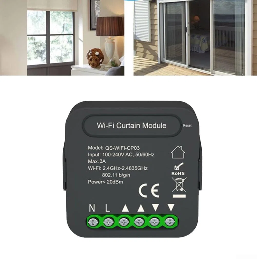 DAZZLEEX WiFi Smart Curtain Swtich, Smart Curtain Switch Modul - APP Fernbedienung - Sprachsteuerung - Timing-Funktion - Familienfreigabe - 100-240V AC