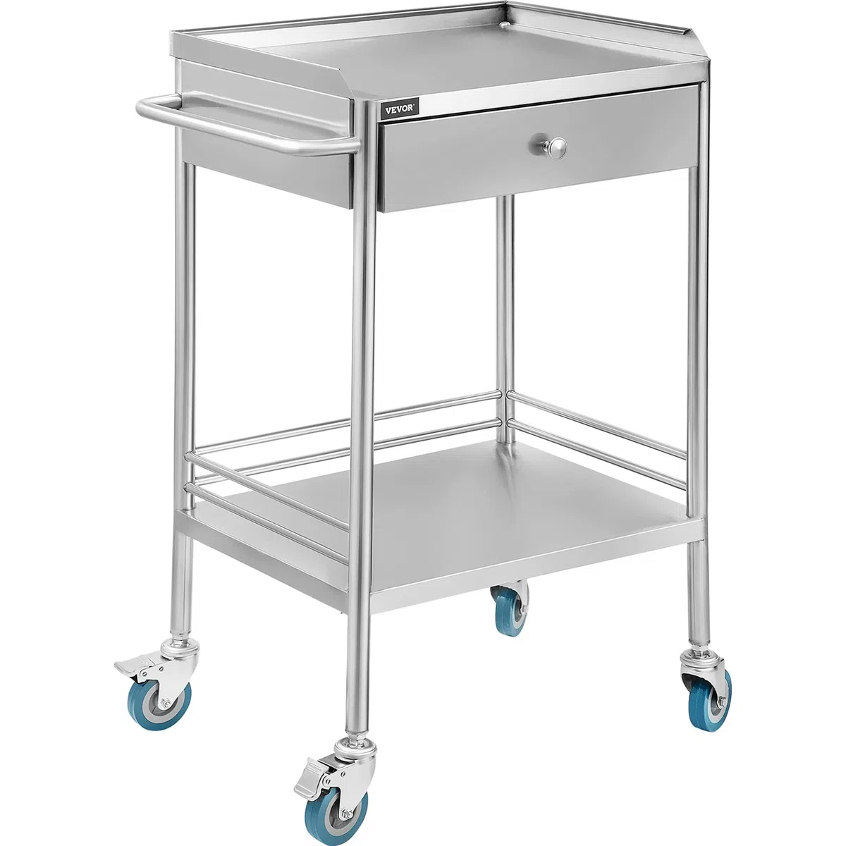 VEVOR 2 Böden mit 1 Schublade Servierwagen Edelstahl Serving Lab Trolley Laborwagen Tragbar Abräumwagen Medical Dental Lab Cart Transpo1 Schublade, Mittel