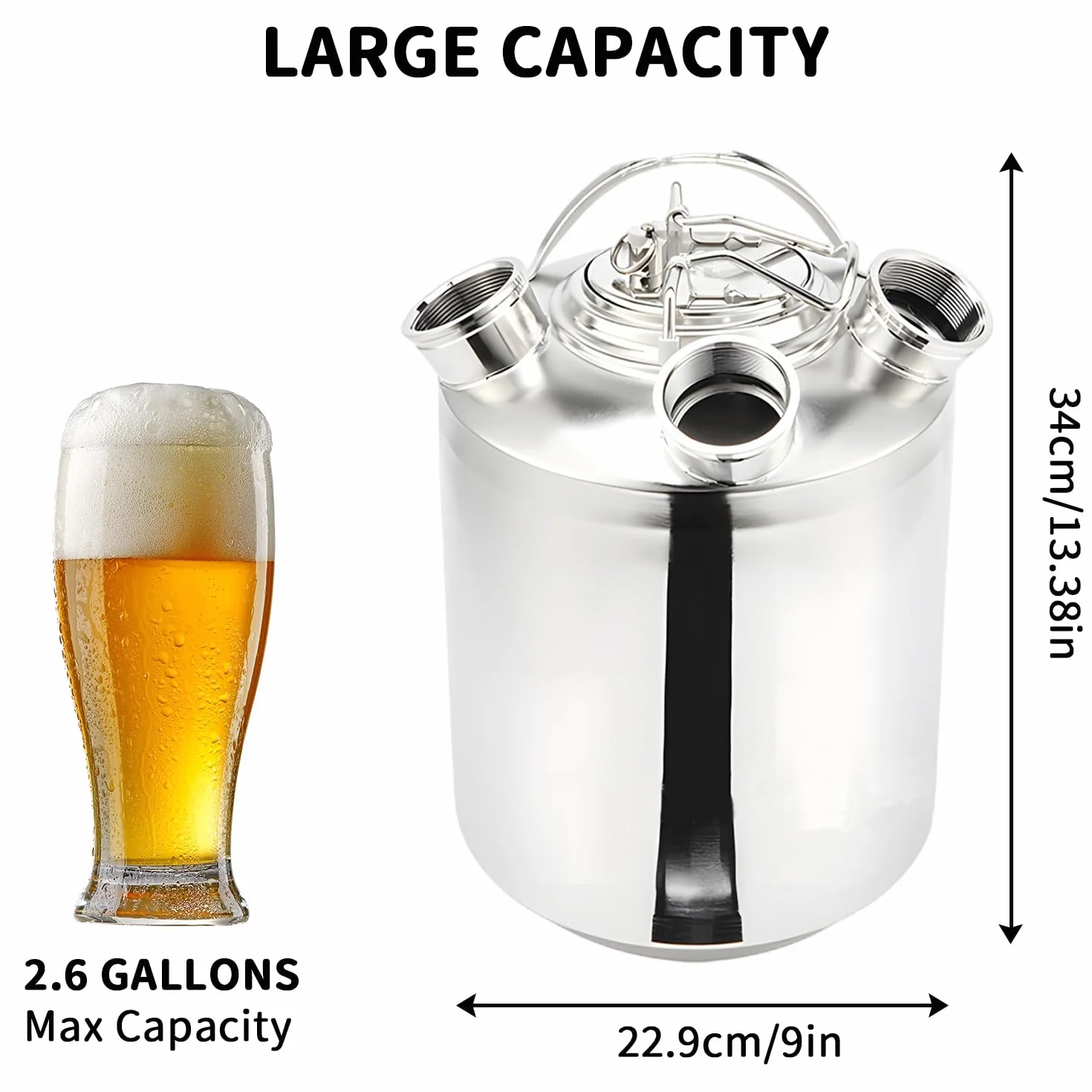 Bier Reinigungsfass Edelstahl, 10L Reinigungsbehälter Zapfanlage 3 Kopf ReinigungsbehäLter mit Deckel und Keg-Spießen A,G,S, Reinigungsgerät Bierreinigungsfass Effiziente Reinigung für Bierzapfanlage