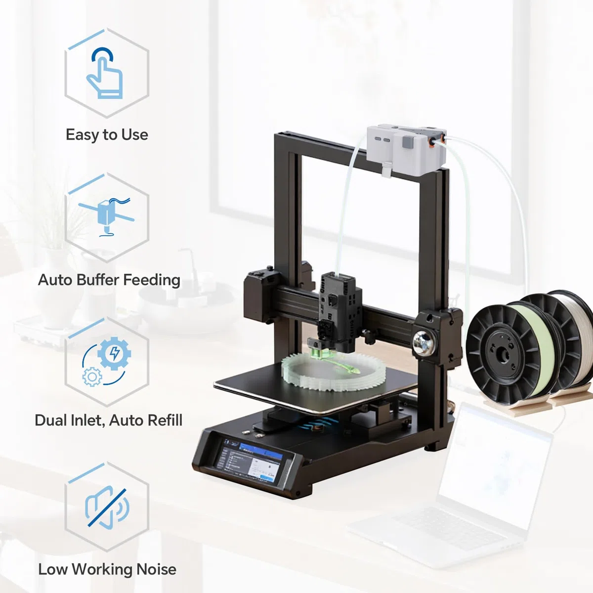 3D-Drucker-Filamentpuffer, Fernspeisungsdesign, Filament-ufwiederherstellung, nahtloser Spulenübergang, 3D-Druckerzubehör, kompatibel mit PLA, ABS, PETG, PA (Compatible with Other 3D Printer)