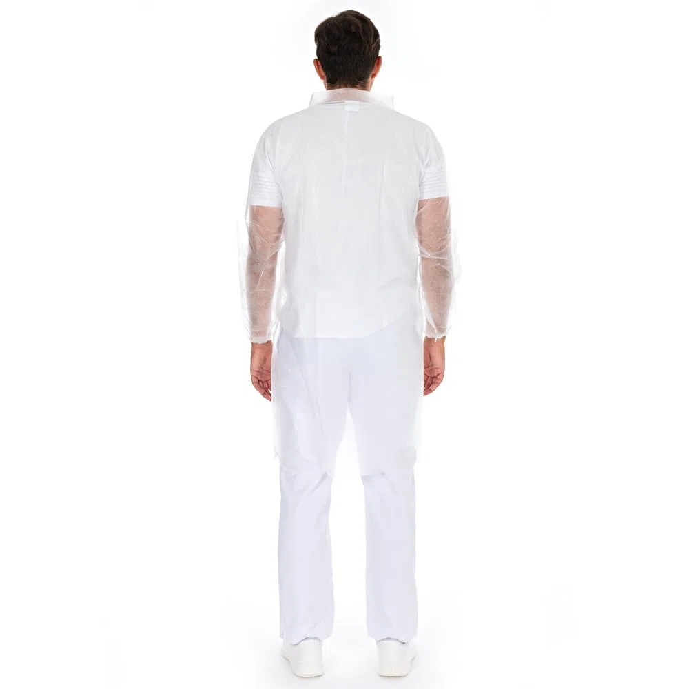 FRANZ MENSCH 100 Stück Hygonorm Besucherkittel Light mit Druckknöpfen, Stehkragen | PP, Sparpack, white, XL, L: 110cm, Umfang: 130cm, Box, Einwegkittel, Besucherkittel,Überkittel die Hygienebereiche