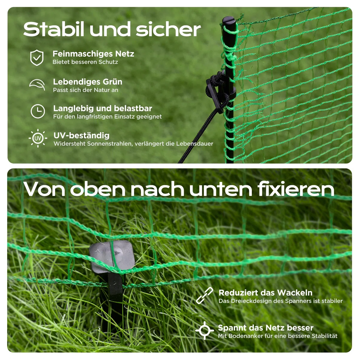 Signstek Mobiler Begrenzungszaun 120 cm hoch – 25 m Steckzaun mit 15 Pfählen, ohne Strom, engmaschig, grün | Hunde- & Hühnerzaun, Campingzaun