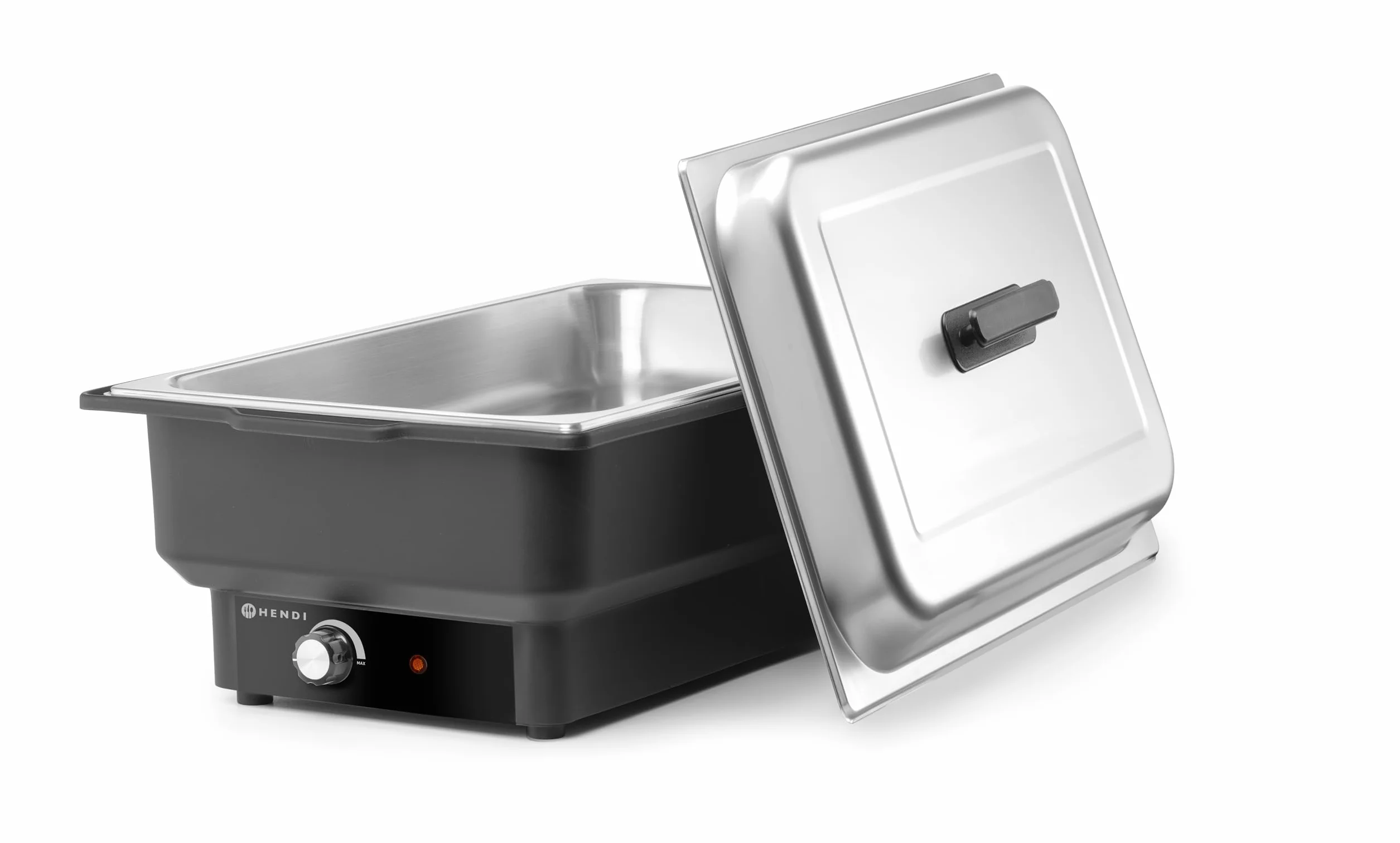 HENDI Chafing Dish Tellano, Speisenwärmer, Buffetwärmer, Wärmebehälter, 9L, 230V/900W, 573x348x(H) 284mm, Edelstahl, Polypropylen, Schwarz