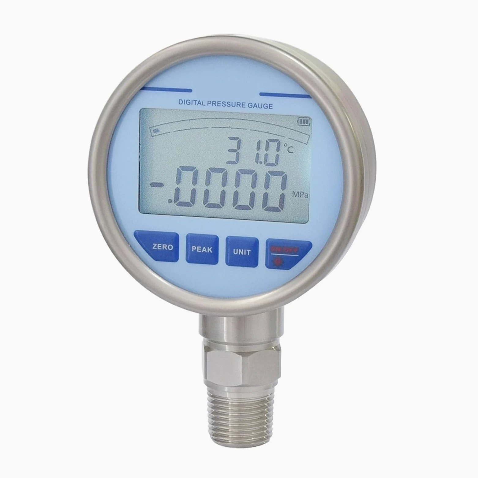 Digitales hydraulisches Manometer, mit Temperatur-Membran-Manometer G1/2 LCD-Edelstahl-Wassermanometer(0-100KPa)