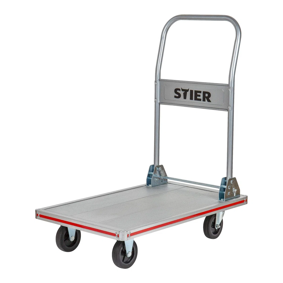STIER Plattformwagen, Aluminium, Transportwagen, Klappbar, Tragkraft 150 kg, Ladefläche 680 x 415 mm, Klappwagen aus Aluminium, Kantenschutz, Transporthilfe mit Lenkrollen