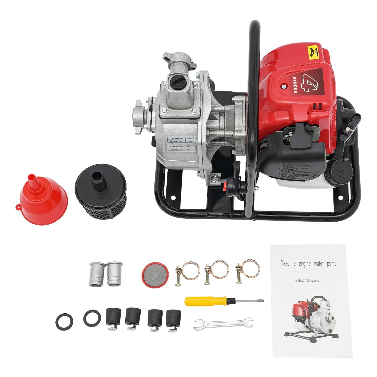 Benzin Wasserpumpe, 4-Takt 1.2KW 38CC Wasserförderpumpe Tragbare Wasserpumpe Einzylinder Benzinwasserpumpe Luftgekühlt Wasserförderpumpe Schmutzwasserpumpen für Tankfüllung, Bewässerung, Sprinkler