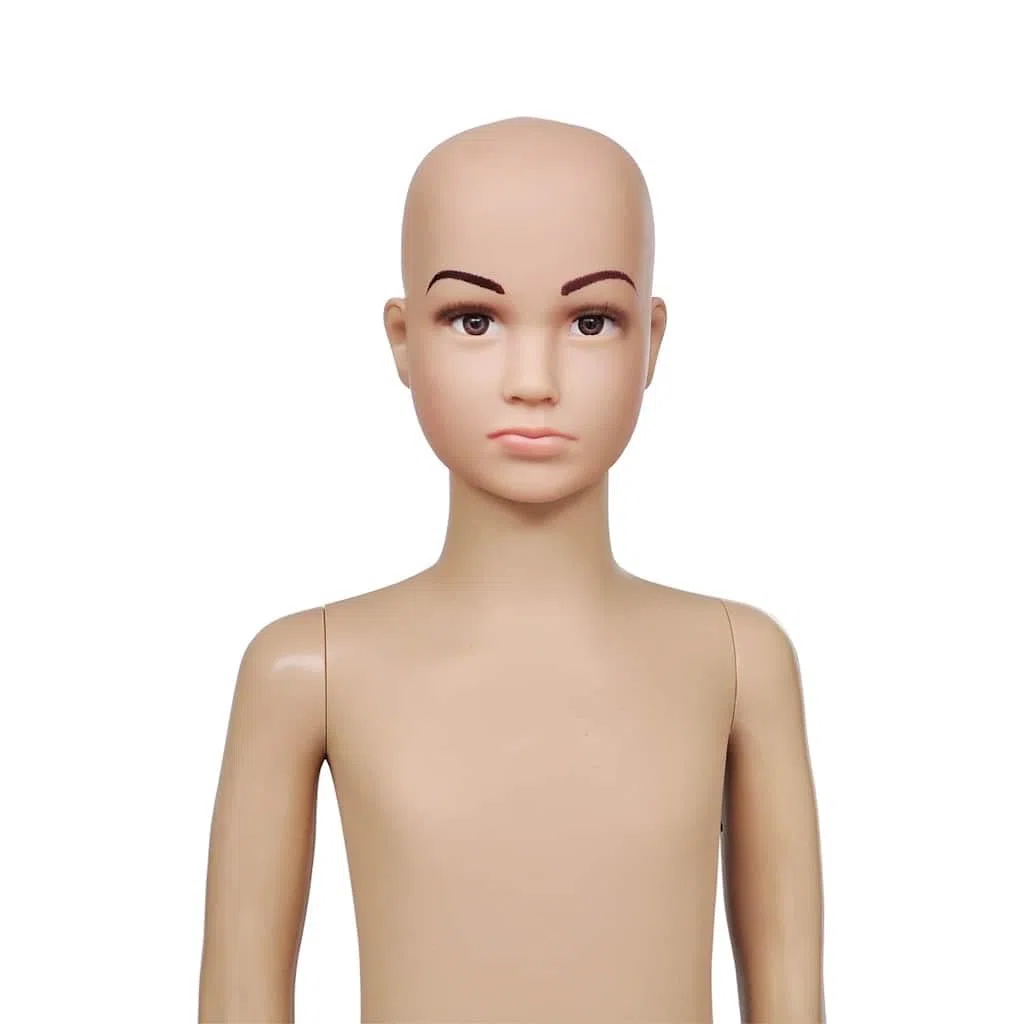 Schaufensterpuppe Kind 110 cm Ganzkörper Kinder-Mannequin beige für Mode Präsentation Kleidung Kinderbekleidung mit Glasplatte
