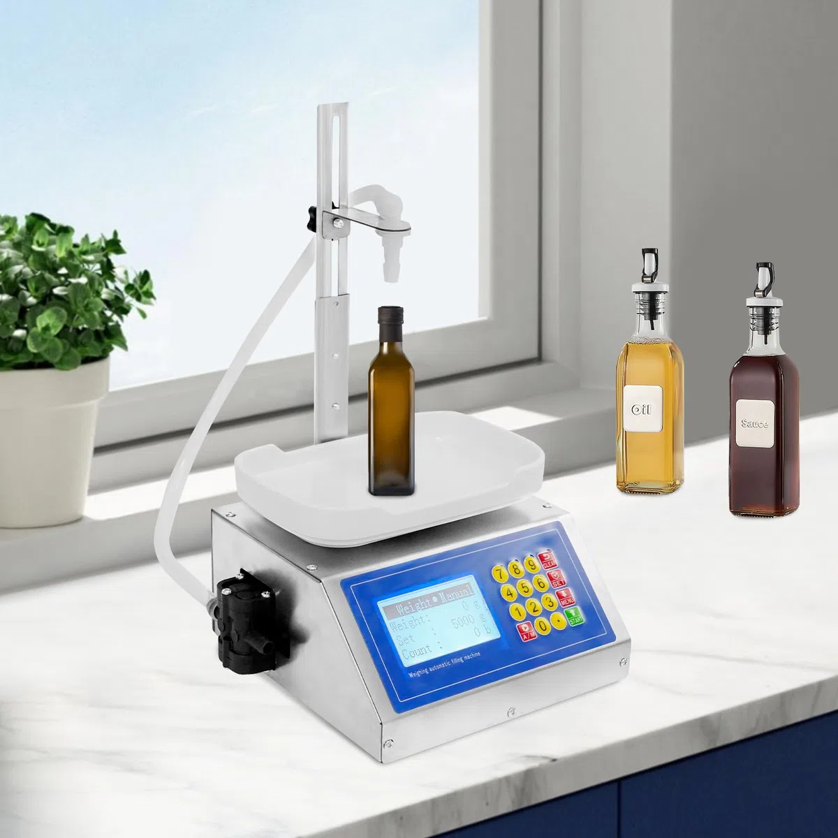 Quantitative Flüssigkeitsabfüllmaschine 30W Elektrische Abfüllanlage mit Membranpumpe, LCD Display, 8g-3kg Kapazität, für Getränke Spirituosen Sojasauce Essig Reagenzien
