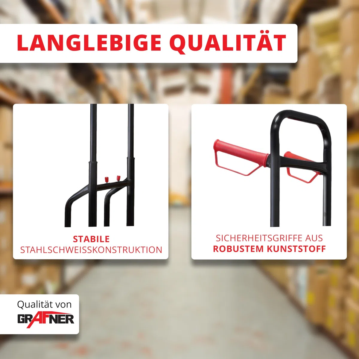 Grafner Sackkarre klappbar und ausziehbar, Belastbarkeit 200kg, Luftbereifung, Haltegriffe und Radschutz, solide Stahl-Ausführung, Stapelkarre Transportkarre Transportwagen
