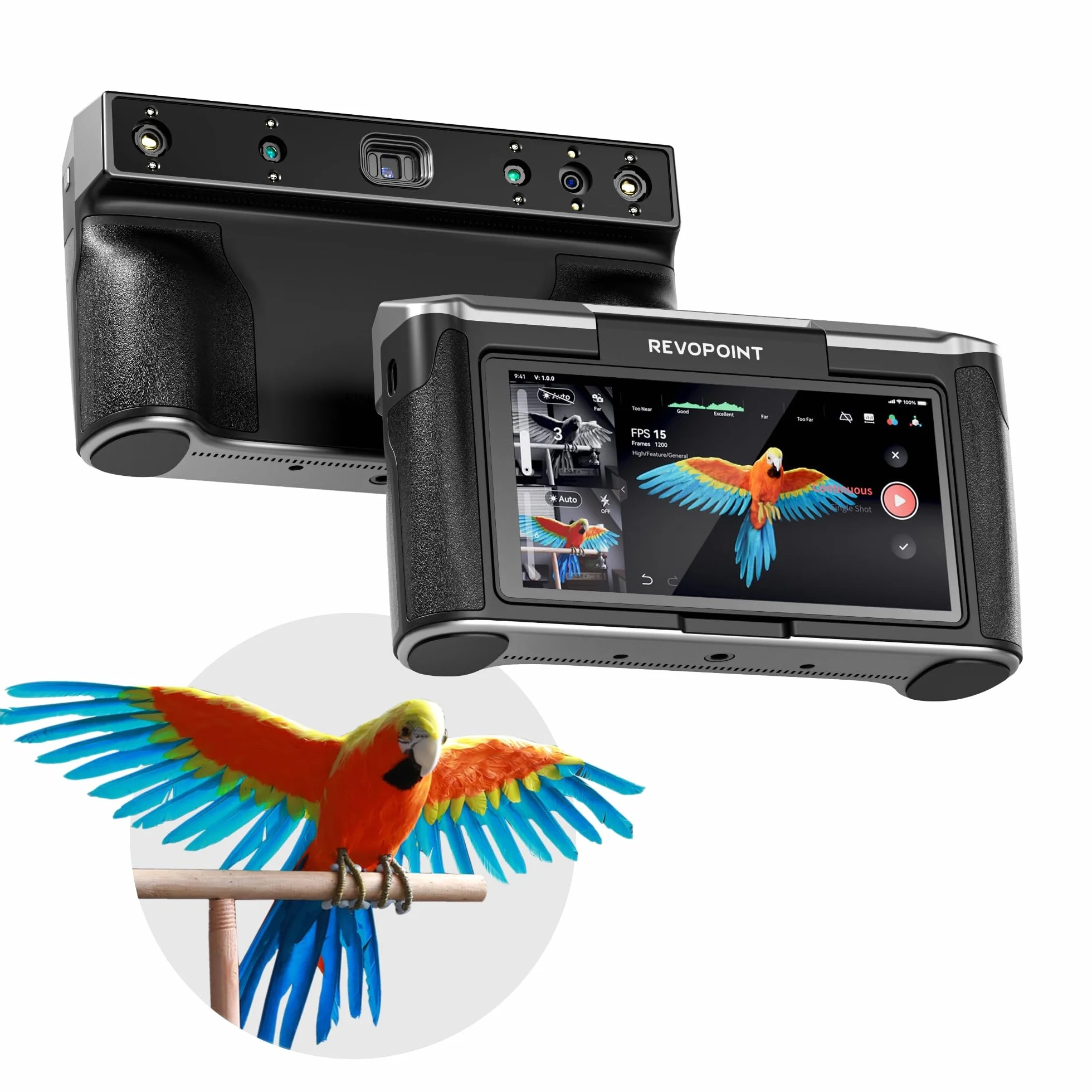 Revopoint MIRACO Pro 3D-Scanner für 3D-Drucker, Handheld 3D Scanner WiFi mit 180°Flip Screen, 5000mAh Schnelllade-Akku, bis zu 0,02 mm Präzision, Vollfarb-RGB-Kamera für Kleine bis Große Objekte, 32GB