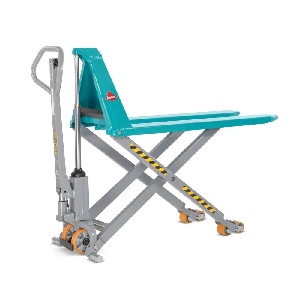 Ameise Scherenhubwagen PTM | 1.500 kg Tragkraft | 85-800 mm Hubbereich | 1.200 mm Gabellänge | Lenkrad aus robustem Polyurethan | Polyurethan Tandem-Gabelrollen | Hubtisch mit Schnellhub bis 300 kg