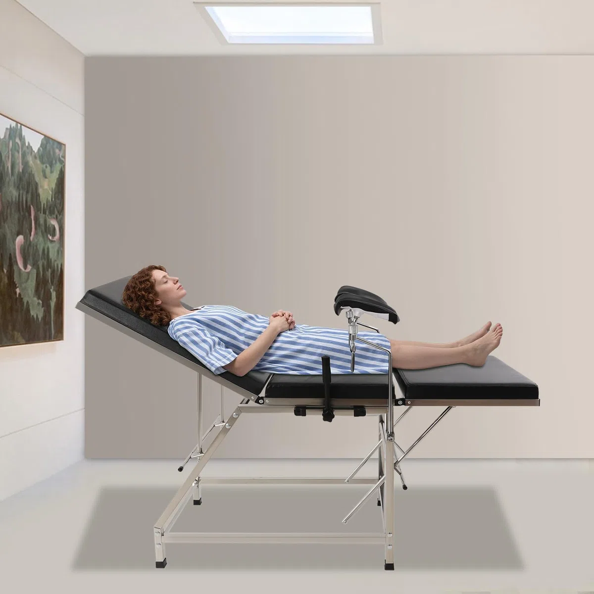 Gynäkologischer Untersuchungsstuhl höhenverstellbar für Klinik und Praxis, mit Edelstahlrahmen & Komfortpolster, 200kg Belastung, geeignet für Krankenhäuser, Facharztpraxen, Behandlungsräume (Schwarz)