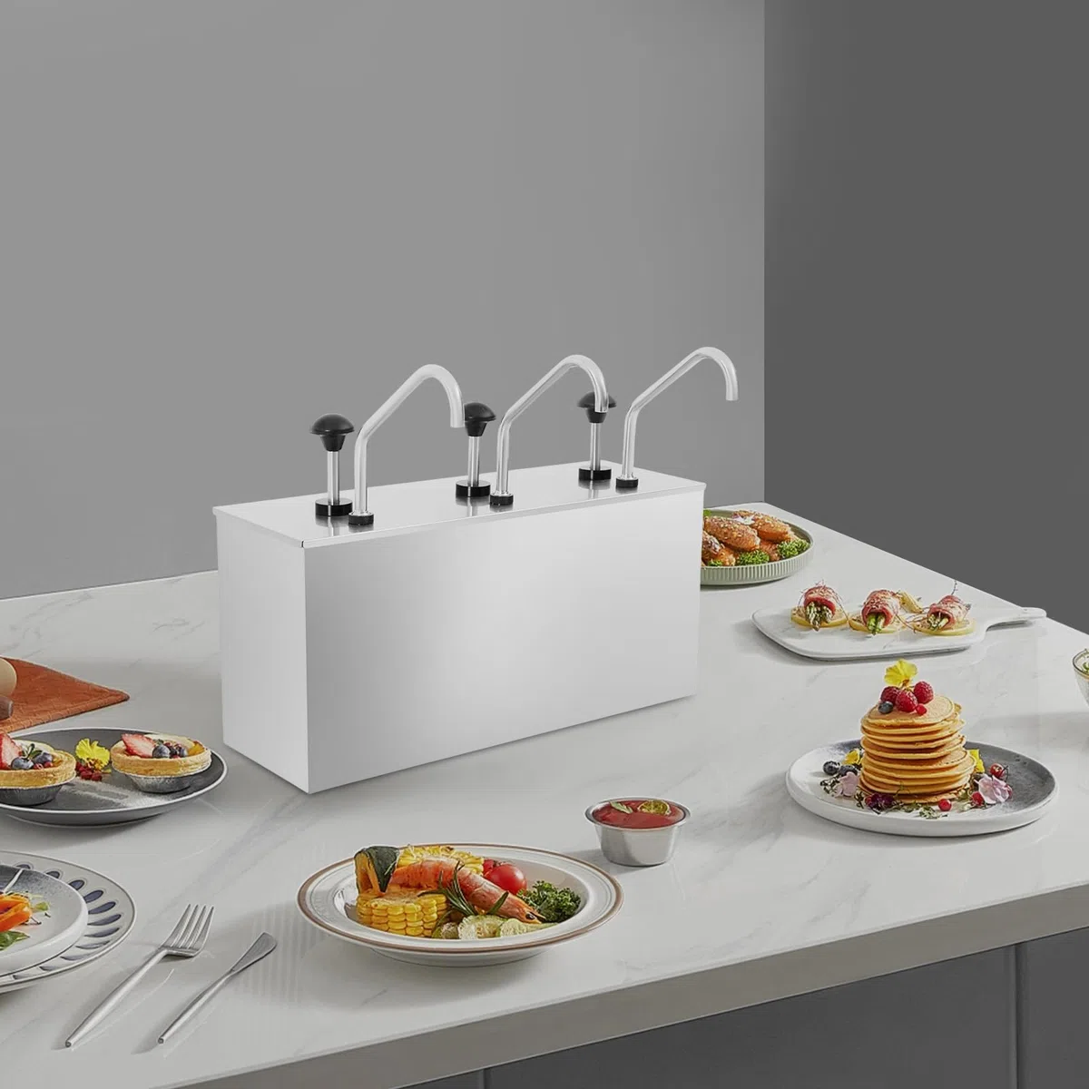 4L * 3 Saucenspender Edelstahl Soßenspender, Pump Dispenser, Hotpot Pumper Sauciere, für Ketchup Mayonaise Senf